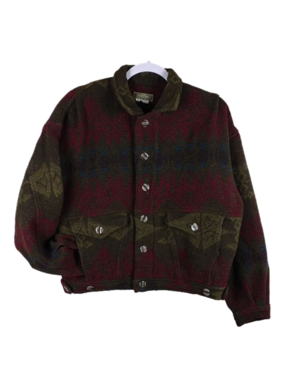 The Territory Ahead Dark Green Multicolored Aztec Long Sleeve Button Front Coat